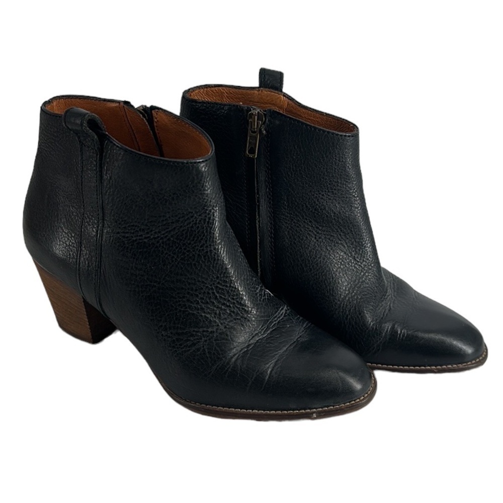 Madewell The Billie Boot black bootie Italian leather stacked heel sz 7 - Picture 2 of 12